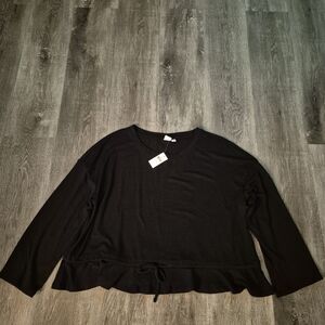 GAP Black Ruffle Hem Long Sleeve Blouse